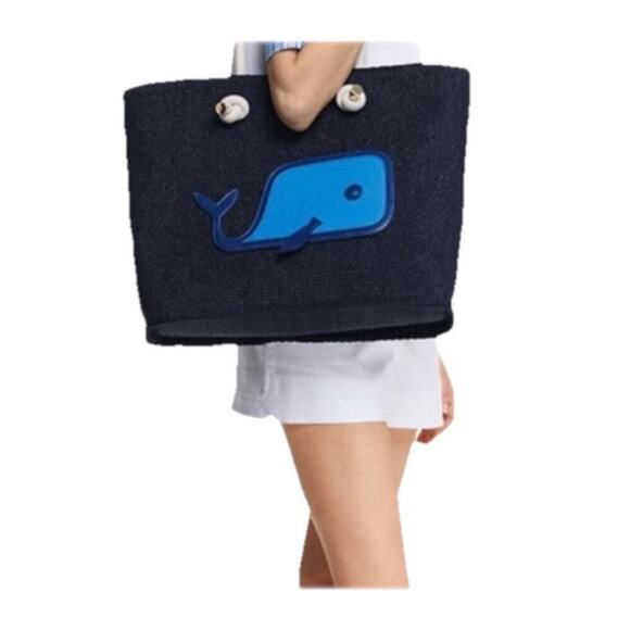 NWT Tory Burch Knotted Whale Tote Navy Blue Handbag Beach Pool Vacation Bag Rare - Picture 2 of 16